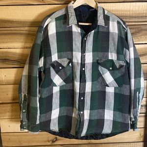 Five Brothers insulated quilted lining flannel shirt jacket green white black